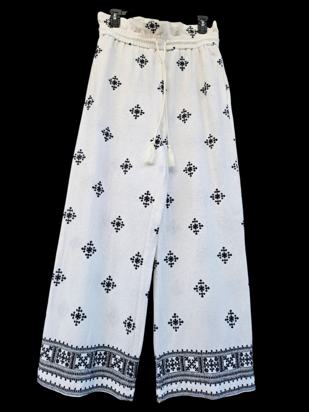 House of Harlow 1960 White Wide-Leg Embroidered Drawstring Pants